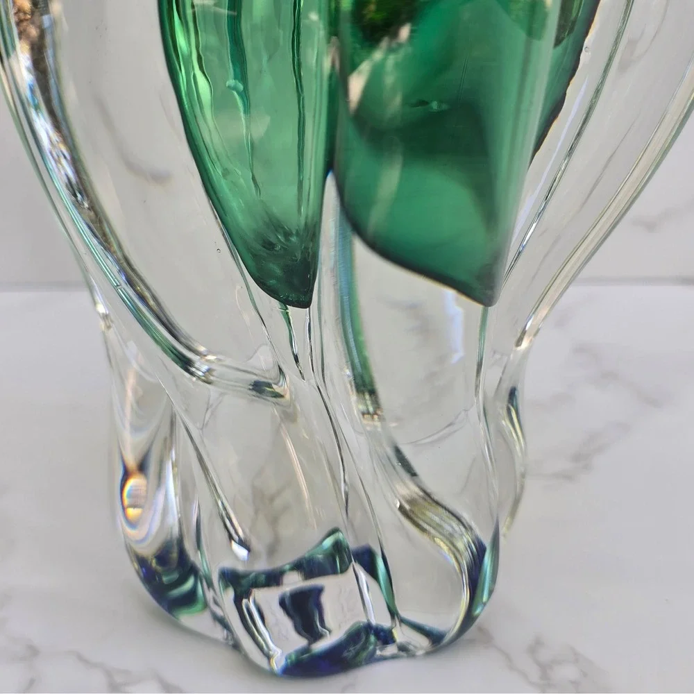 Royal Gallery Poland Art Glass Vase Blue Green Pulled Rim 1999 Federated 10 inch